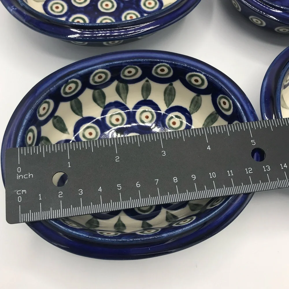 Polish Pottery Peacock Leaves Set of Four Bowls NWT - Picture 4 of 8